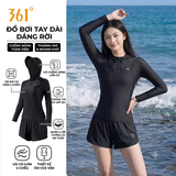 Bộ bơi nữ chống nắng dáng dài tay, quần rời 2 lớp, kèm mũ, vải UPF50+ Kháng Clo 361