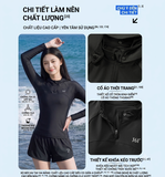 Bộ bơi nữ chống nắng dáng dài tay, quần rời 2 lớp, kèm mũ, vải UPF50+ Kháng Clo 361