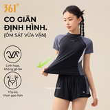 Bộ bơi nữ vải chống nắng UPF 50+ Kháng Clo ngắn tay dáng rời màu đen 361
