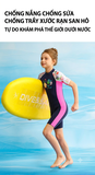 Bộ bơi Giữ Nhiệt bé gái tay ngắn dáng liền màu xanh than hồng chất vải 1.5mm Dive& Sail