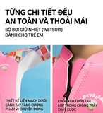 Bộ bơi Giữ Nhiệt bé gái tay dài dáng rời màu hồng áo khoá kéo chất vải 1.5mm Dive& Sail