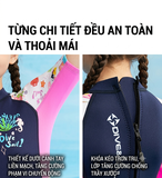 Bộ bơi Giữ Nhiệt bé gái dài tay dáng liền thân màu xanh than tay trắng chất vải 1.5mm Dive& Sail