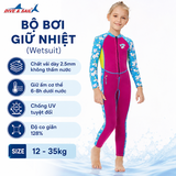 Bộ bơi Giữ Nhiệt bé gái dài tay dáng liền thân màu hồng chất vải 2.5mm Dive& Sail
