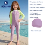 Bộ bơi bé gái dài tay liền than chống nắng UPF 50++ kháng Clo màu tím Momasong (Korea)