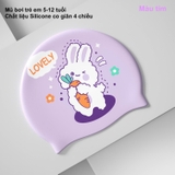 Mũ bơi chống nước trẻ em, chất liệu silicone cao cấp, co giãn,màu tím, hình thỏ