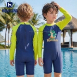 Bộ bơi dài tay liền chống nắng UPF 50++ kháng Clo khung long xanh Momasong (Korea)