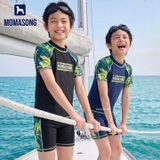 Bộ bơi chống nắng cao cấp UPF50+ Kháng Clo co giãn ngắn tay dáng rời xanh than MOMASONG
