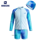 Bộ bơi trẻ em Chống Nắng UPF 50+ Kháng Clo dài tay dáng rời màu xanh Momasong(Korea)