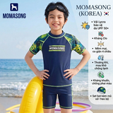 Bộ bơi chống nắng cao cấp UPF50+ Kháng Clo co giãn ngắn tay dáng rời xanh than MOMASONG