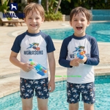 Bộ bơi trẻ em chống nắng UPF 50++ kháng Clo, cộc tay, trắng cá mập, Momasong (Korea)