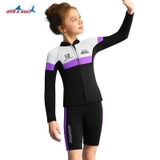 Bộ bơi giữ nhiệt trẻ em dài tay dáng rời màu đen tím vải dày 2.5mm Dive& Sail