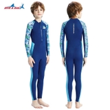 Bộ bơi trẻ em dài tay dáng liền màu xanh vải cao cấp Kháng Clo Chống Nắng UPF 50++ Dive & Sail