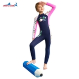 Bộ bơi Giữ Nhiệt bé gái dài tay dáng liền thân màu xanh than tay trắng chất vải 1.5mm Dive& Sail