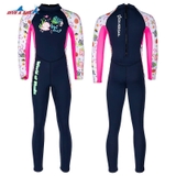 Bộ bơi Giữ Nhiệt bé gái dài tay dáng liền thân màu xanh than tay trắng chất vải 1.5mm Dive& Sail
