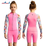 Bộ bơi Giữ Nhiệt bé gái tay dài dáng rời màu hồng áo khoá kéo chất vải 1.5mm Dive& Sail