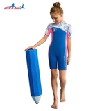 Bộ bơi giữ nhiệt bé gái cộc tay liền thân màu xanh trắng Captain vải dày 2.5mm, Dive&Sail