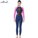 Bộ bơi Giữ Nhiệt nữ xanh than tay hồng dài tay dáng liền vải dày 3.0mm Dive Sail WS-19481