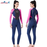 Bộ bơi Giữ Nhiệt nữ xanh than tay hồng dài tay dáng liền vải dày 3.0mm Dive Sail WS-19481