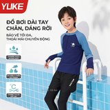 Bộ bơi bé trai dài tay chống nắng UPF 50+, kháng Clo, xanh dáng rời quần 2 lớp Yuke