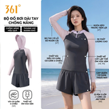 Bộ bơi nữ chống nắng dáng dài tay, quần rời 2 lớp, kèm mũ, vải UPF50+ Kháng Clo 361
