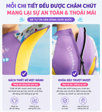 Bộ bơi giữ nhiệt bé gái dài tay liền thân màu tím hình cá vải 2.5mm Dive& Sail