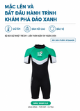 Bộ bơi giữ nhiệt trẻ em cộc tay liền thân xanh đen 12, vải dày 2.5mm, Dive&Sail