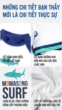 Bộ bơi bé trai chống nắng dài tay dáng rời màu trắng hình cá SURF vải Kháng Clo UPF50++ Momasong