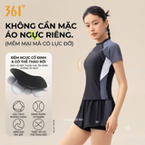Bộ bơi nữ vải chống nắng UPF 50+ Kháng Clo ngắn tay dáng rời màu đen 361