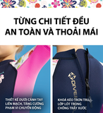 Bộ bơi Giữ Nhiệt bé gái tay ngắn dáng liền màu xanh than hồng chất vải 1.5mm Dive& Sail