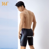 Quần bơi nam 361, màu đen, dáng lửng, hoạ tiết xanh
