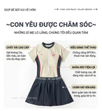 Bộ bơi bé gái cộc tay liền chân váy, Size đại, chống nắng, kháng Clo,3 màu, Yuke