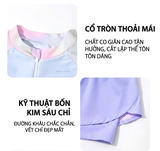 Bộ bơi bé gái hồng tím dài tay chống nắng UPF 50+, kháng Clo, quần 2 lớp Yuke