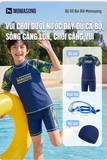 Bộ bơi chống nắng cao cấp UPF50+ Kháng Clo co giãn ngắn tay dáng rời xanh than MOMASONG