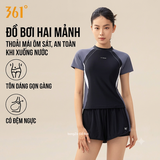 Bộ bơi nữ vải chống nắng UPF 50+ Kháng Clo ngắn tay dáng rời màu đen 361