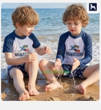 Bộ bơi trẻ em chống nắng UPF 50++ kháng Clo, cộc tay, trắng cá mập, Momasong (Korea)