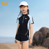 Bộ bơi bé gái cộc tay, màu đen, vải chống nắng, quần 2 lớp, Keep, 361