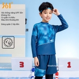 Bộ bơi bé trai dài tay chống nắng UPF 50+ kháng Clo dáng rời quần dài 2 lớp màu xanh 361