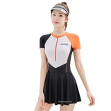 Bộ bơi nữ cộc liền chân váy, trắng cam, YouYou