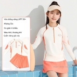 Bộ bơi bé gái dài tay, vải cao cấp chống nắng UPF50+, kháng Clo, màu trắng cam, YUKE