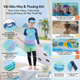 Bộ bơi trẻ em dài tay chống nắng UPF 50+, kháng Clo, xanh hình sóng, cỡ lớn