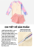 Bộ bơi bé gái hồng tím dài tay chống nắng UPF 50+, kháng Clo, quần 2 lớp Yuke