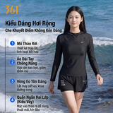 Bộ bơi nữ chống nắng dáng dài tay, quần rời 2 lớp, kèm mũ, vải UPF50+ Kháng Clo 361