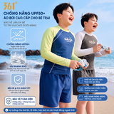 Bộ bơi bé trai dài tay chống nắng UPF 50+ Kháng Clo co giãn dáng quần 2 lớp 361