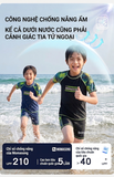Bộ bơi chống nắng cao cấp UPF50+ Kháng Clo co giãn ngắn tay dáng rời xanh than MOMASONG