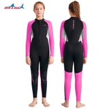 Bộ bơi giữ nhiệt bé gái dài, đen tay hồng, vải dày 2.5mm, Dive & Sail