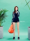 Bộ bơi dài nữ xanh đen, quần liền cộc