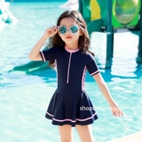 Bộ bơi cộc tay Hồng, liền chân váy