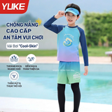 Bộ bơi trẻ em dài tay chống nắng UPF 50+, kháng Clo, xanh hình sóng, cỡ lớn