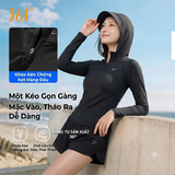 Bộ bơi nữ chống nắng dáng dài tay, quần rời 2 lớp, kèm mũ, vải UPF50+ Kháng Clo 361