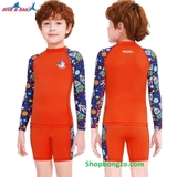 Bộ bơi dài bé trai ,màu Cam, rời quần cộc, tay vũ trụ Dive Sail M150081K